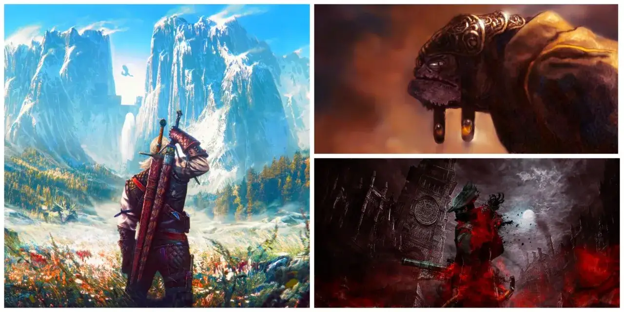 Geralt w górach, potwór i łowca. Klimat jak w grach podobnych do Gothic.
