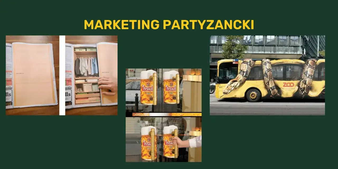 Kreatywny marketing partyzancki: szafa w gazecie, piwo jako klamka i wąż oplatający autobus zoo.