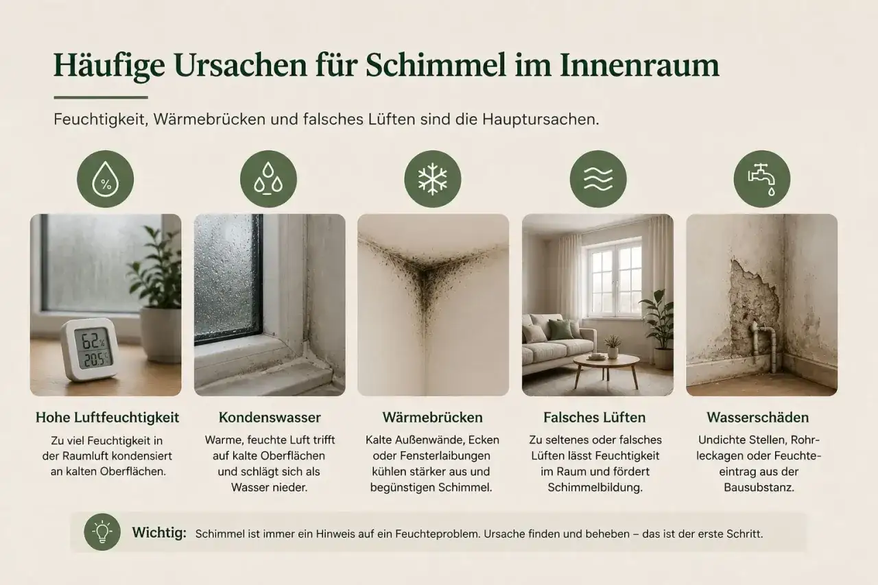 Schimmel an der Wand in einer Ecke, verursacht durch W&auml;rmebr&uuml;cken.