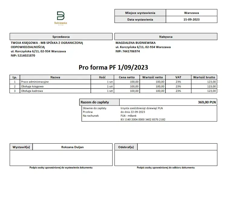 faktura proforma definicja