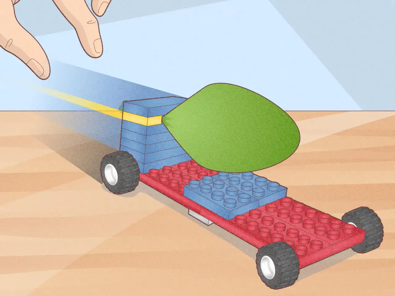 Ein selbstgebautes Lego-Auto mit grüner 