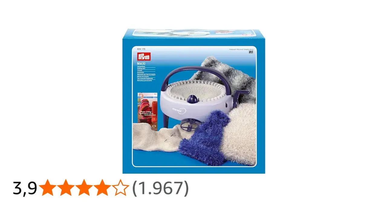 Il mulinetto Prym Maxi, con i suoi accessori, permette di creare velocemente capi in maglia, come sciarpe e cappelli, con filati di diverso tipo.
