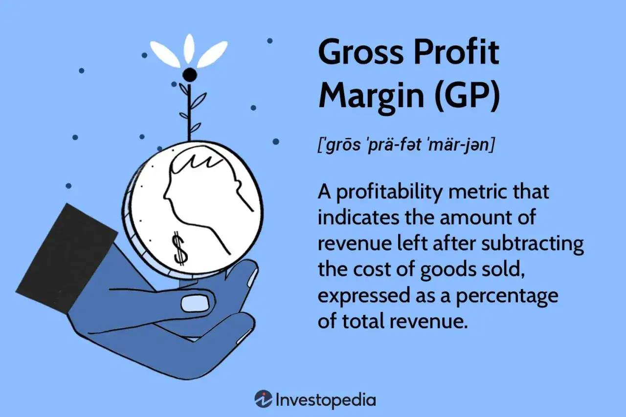 A hand holds a coin with a profile and dollar sign, illustrating the concept of gross profit margin.