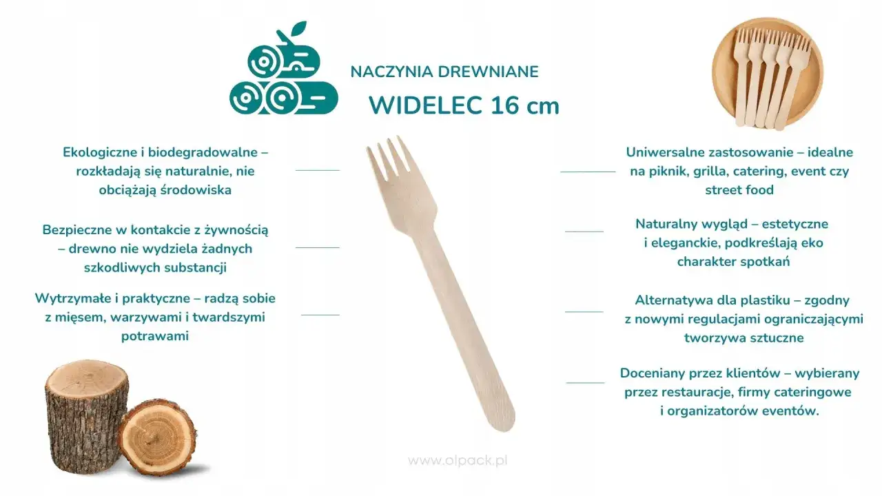 Ekologiczny widelec drewniany 16 cm, idealny na piknik, grilla i catering. Naturalny, estetyczny i wytrzymały.