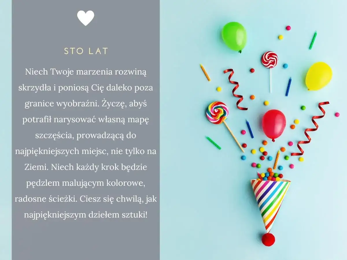 Kr&oacute;tkie życzenia urodzinowe dla chłopca: balony, lizaki i konfetti. Niech marzenia rozwiną skrzydła!