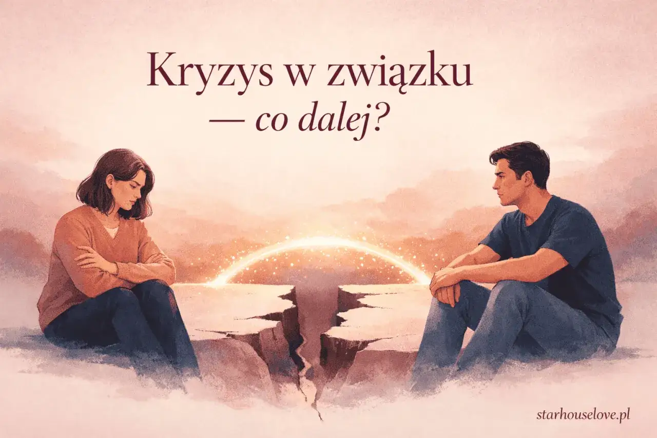 Para siedzi po przeciwnych stronach przepaści, symbolizującej kryzys w związku. Czy zdrada w związku może być początkiem czegoś nowego?