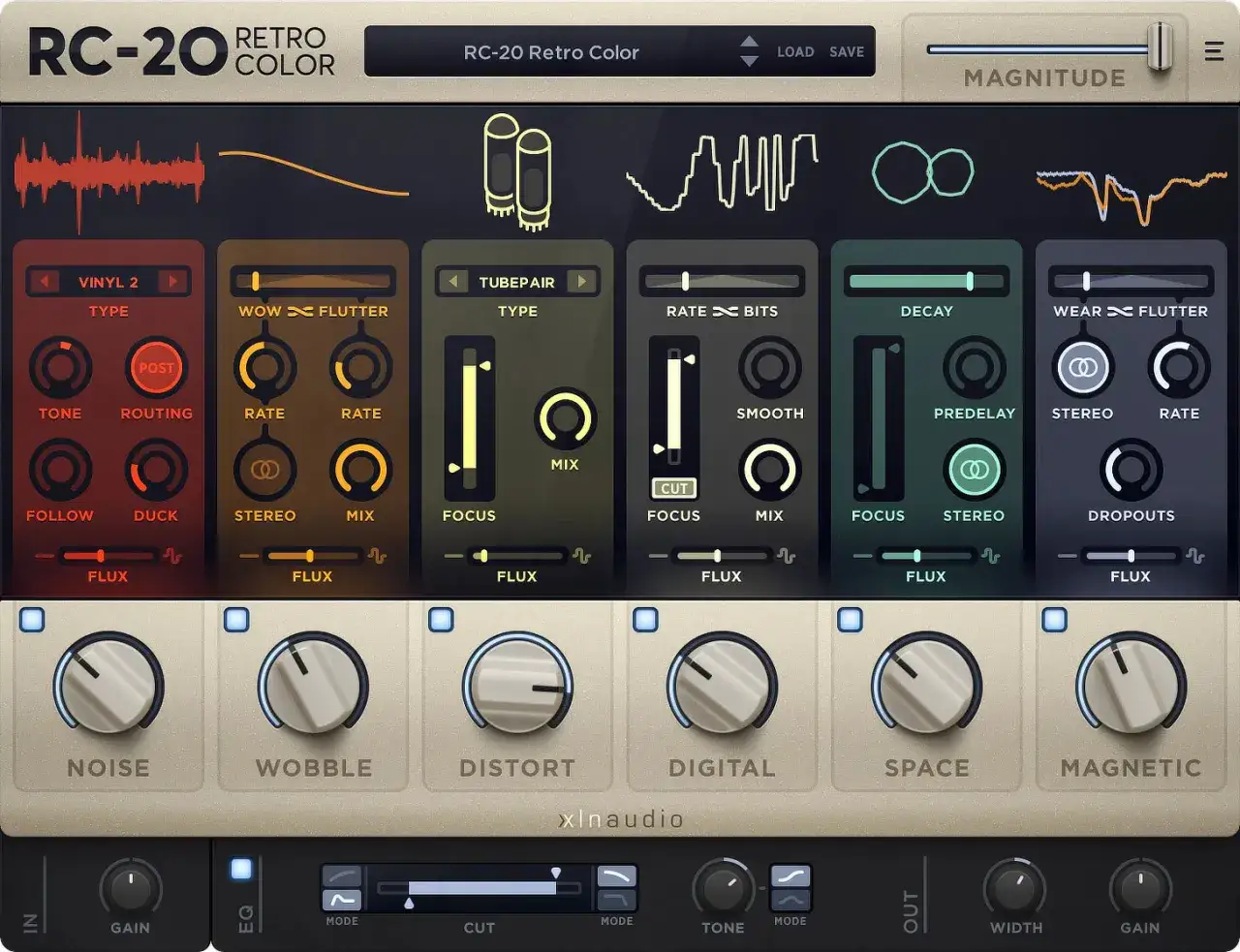 RC-20 Retro Color: ein vielseitiges, kostenloses S&auml;ttigungs-Plugin mit vielen Reglern f&uuml;r Vinyl-Effekte, Wow/Flutter, Rauschen und mehr.
