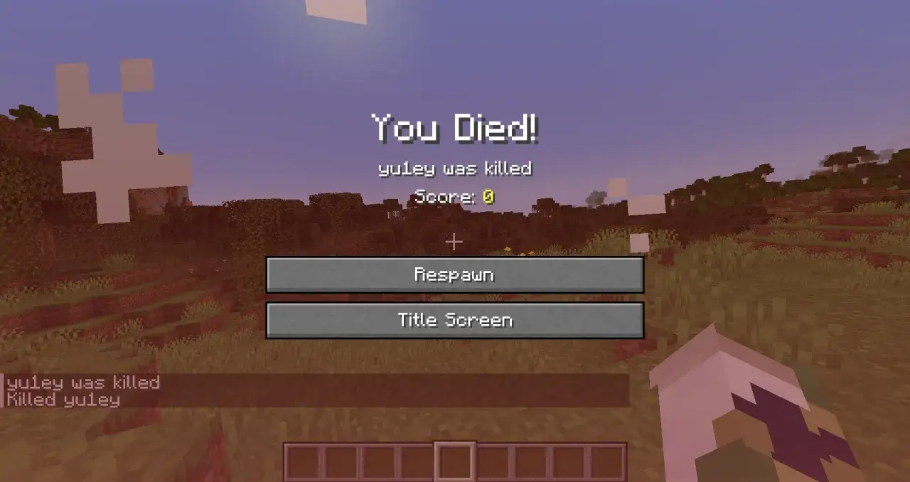 Ekran śmierci w grze Minecraft. Gracz