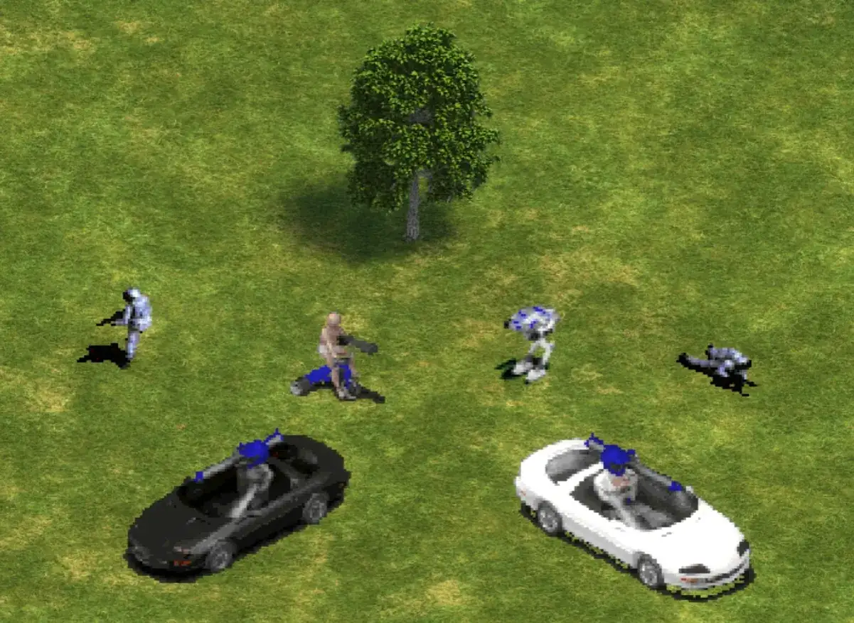 W grze Age of Empires kody pozwalają na przywołanie futurystycznych jednostek, jak roboty i samochody, które walczą na trawiastym polu.