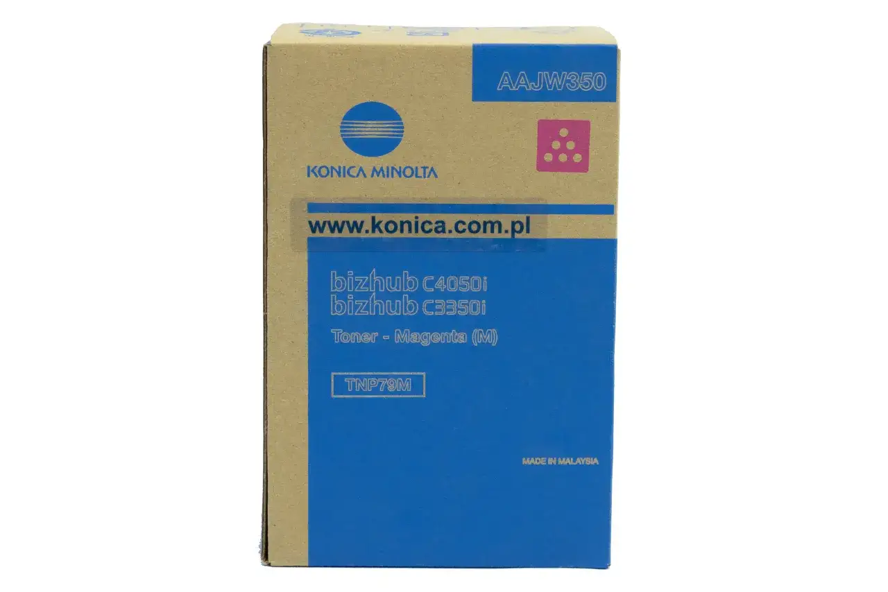 Toner magenta TNP79M do drukarek Konica Minolta bizhub C4050i i C3350i. Opakowanie z numerem AAJW350.