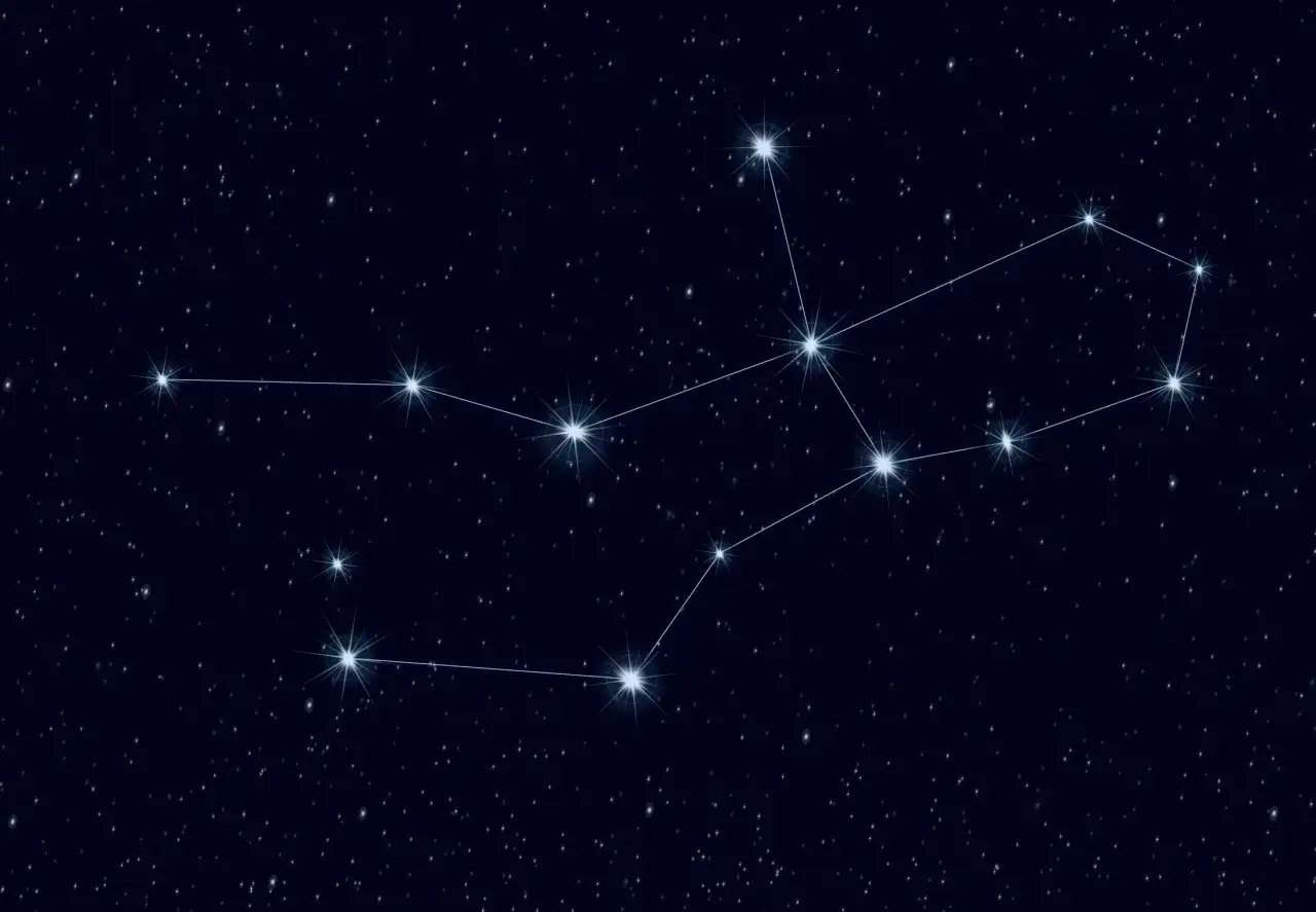 Stjärnbilderna jungfru och skytt lyser på natthimlen.