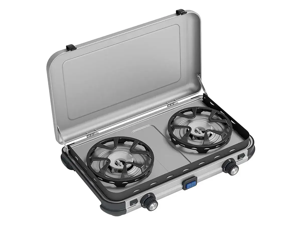 Cocina port&aacute;til de gas con dos quemadores, ideal para tus recetas camping gas.