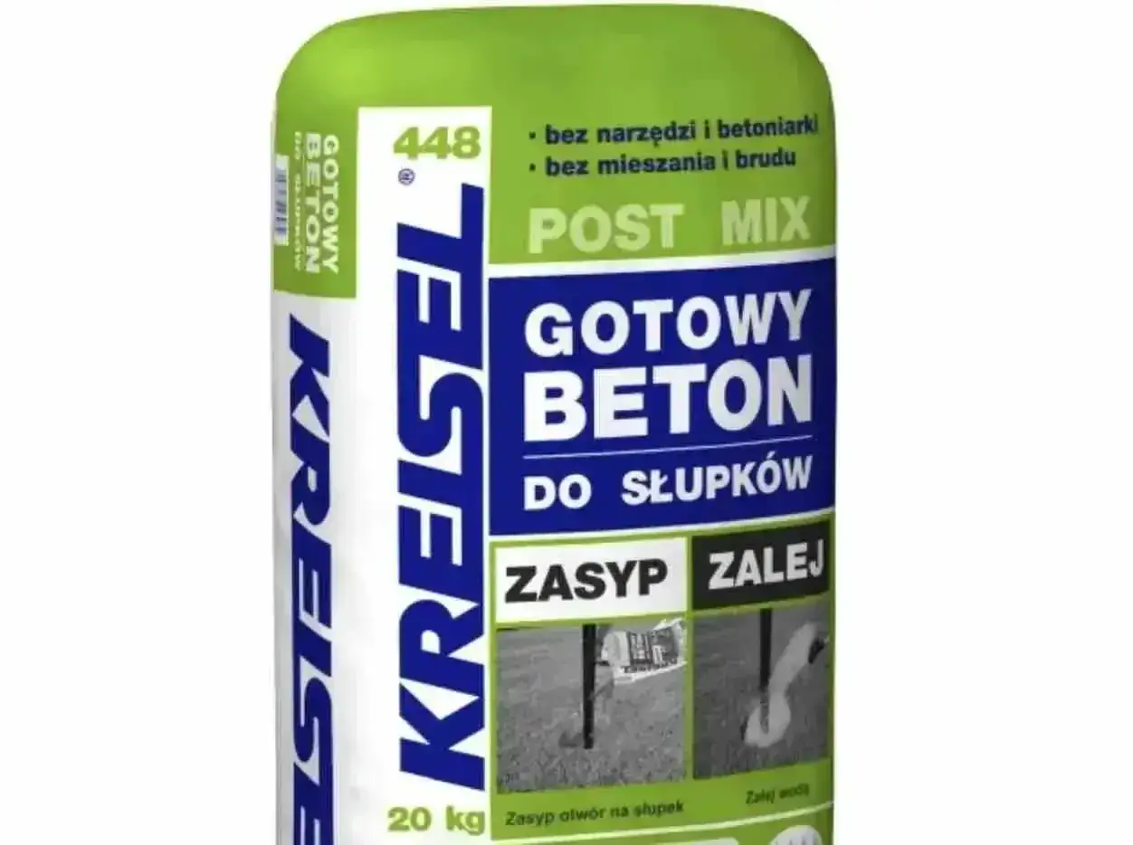 Gotowy beton B30 w workach 20 kg. Ile na m3? Produkt Kreisel Post Mix do słupków, bez mieszania.