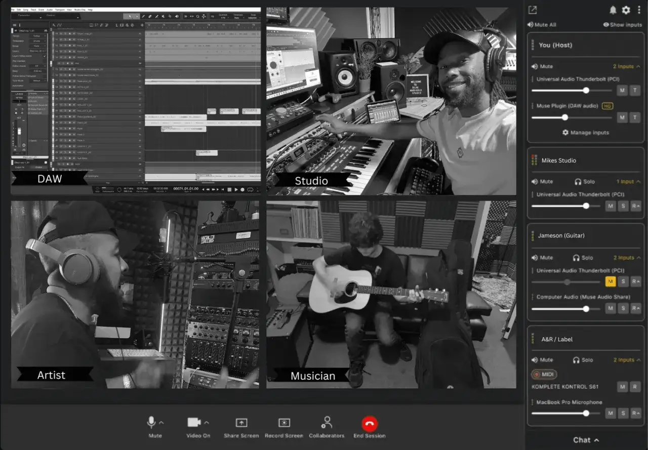 Composition en ligne : un artiste, un musicien et un studio de musique collaborent &agrave; distance.