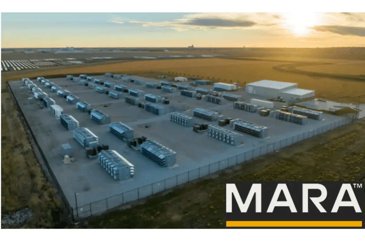 Gro&szlig;e Batterie-Speicheranlage, die f&uuml;r die MARA Aktie steht.
