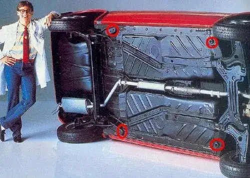 Volkswagen Golf IV fabryczne punkty podparcia lewarka