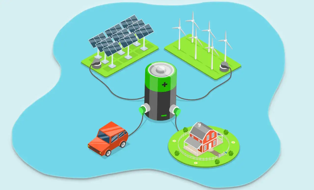 Nabe, dom i auto zasilane energią z paneli słonecznych i wiatraków, magazynowaną w wielkiej baterii.