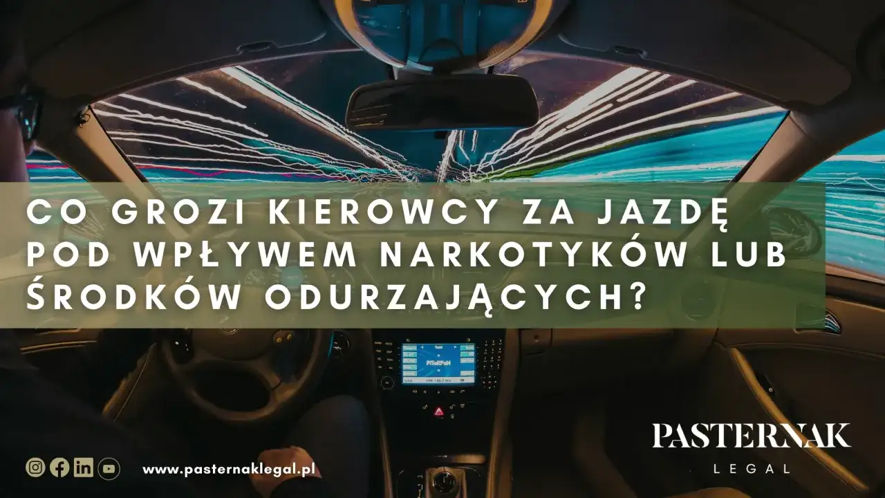 Widok z wnętrza samochodu na rozmazane światła. Tekst pyta: 