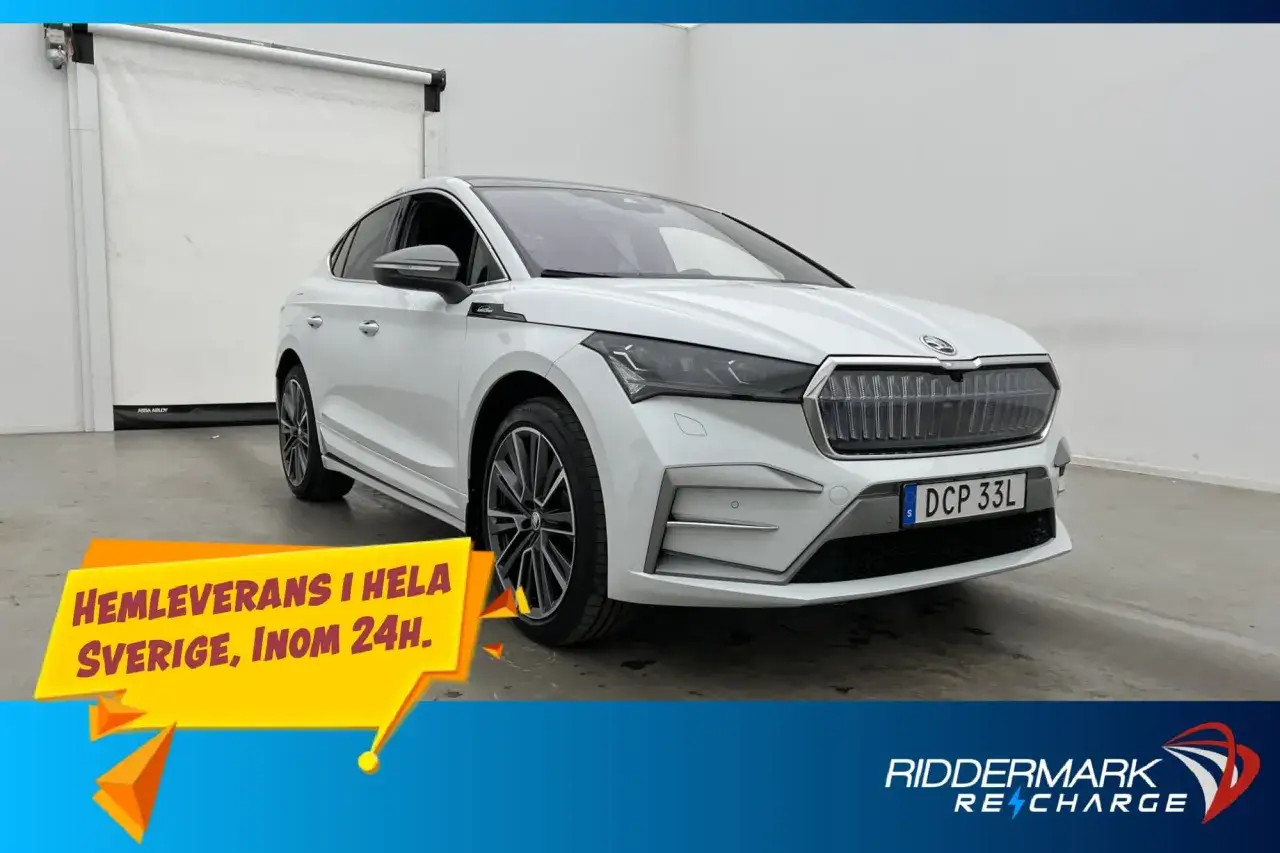Vit Skoda Enyaq 85x redo för hemleverans i hela Sverige inom 24h.