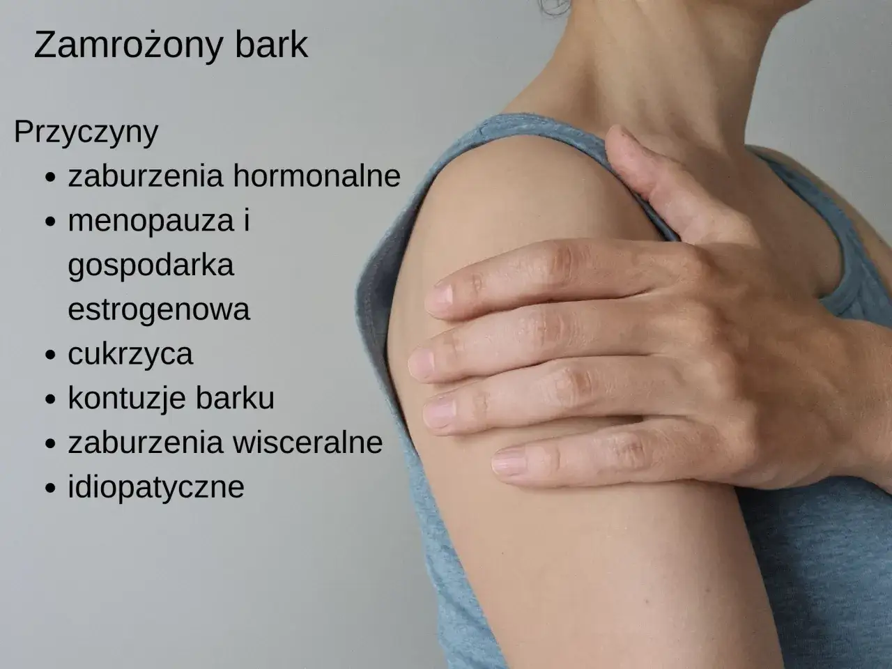 Zapalenie barku objawy: przyczyny zamrożonego barku, w tym zaburzenia hormonalne, menopauza, cukrzyca, kontuzje.