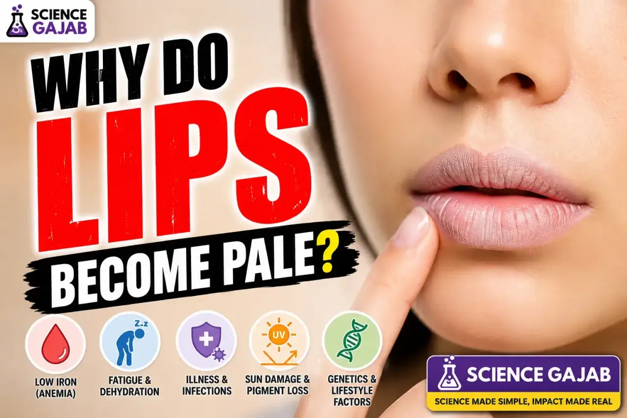 Blasse Lippen Ursache: Eisenmangel, Dehydrierung, Krankheiten, Sonnensch&auml;den, Genetik. Ein Finger ber&uuml;hrt die blassen Lippen.
