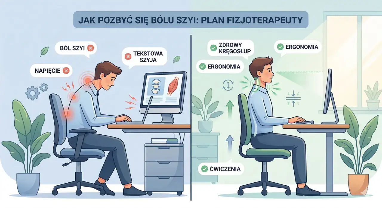 Zła postawa przy komputerze powoduje ból szyi i napięcie. Popraw ergonomię, ćwicz, by mieć zdrowy kręgosłup i pożegnać ból szyi.