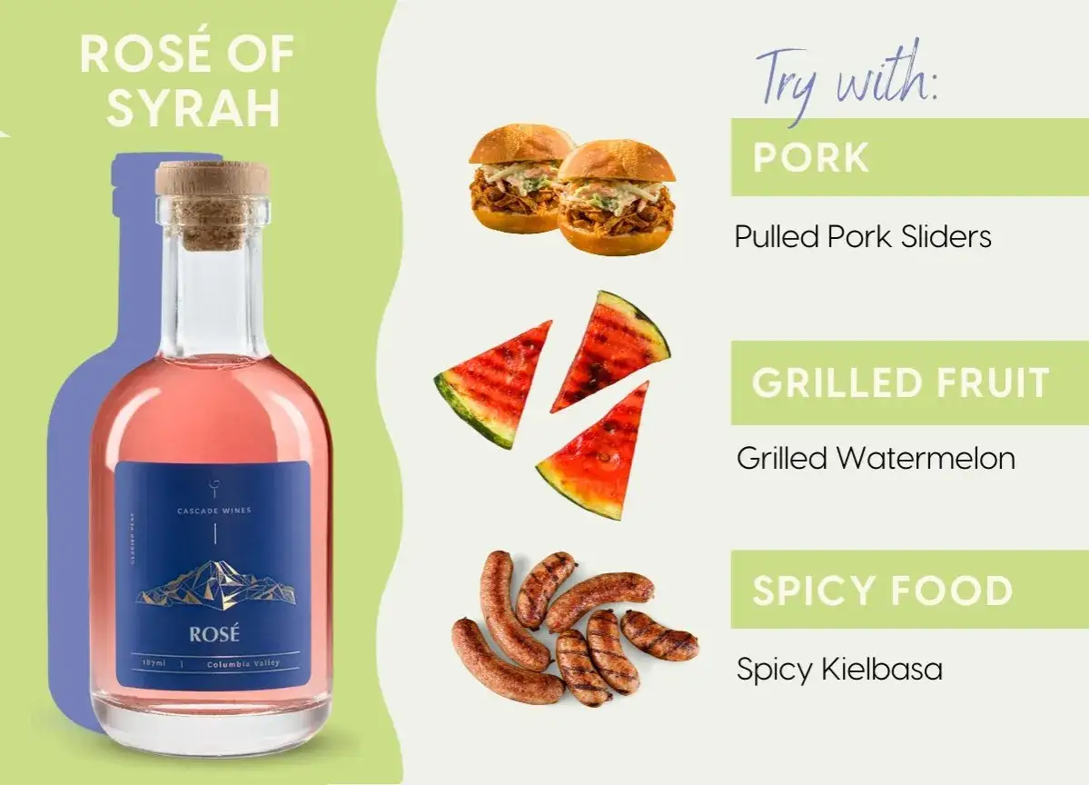 Rosé of Syrah-vin till pulled pork, grillad vattenmelon och kryddig kielbasa. Perfekt för sommarens grillkvällar.