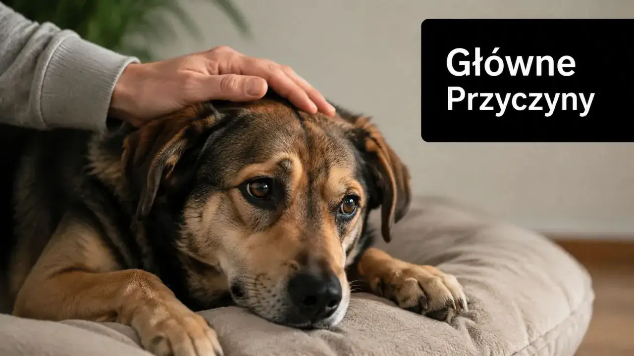 Smutny piesek, któremu właściciel głaszcze głowę. Tekst