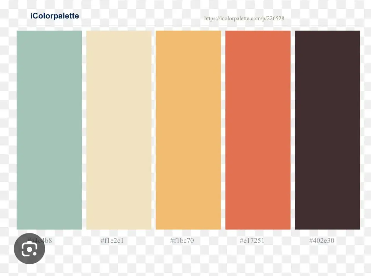 A color palette featuring seafoam green, cream, peach, coral, and deep plum. This palette shows what color goes with seafoam green for a balanced, earthy feel.