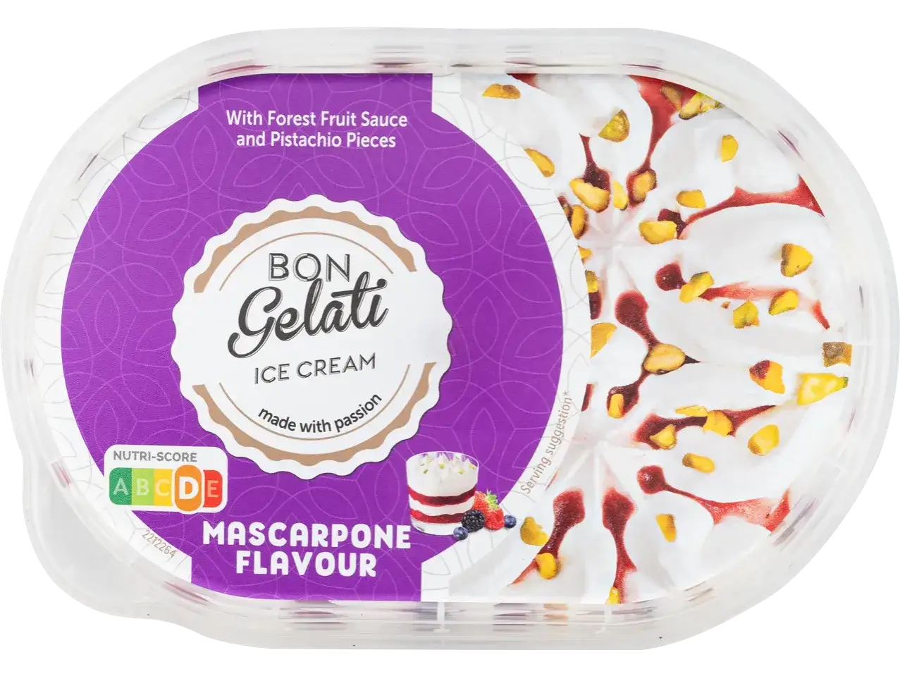 Lody w Lidlu o smaku mascarpone z sosem owocowym i pistacjami. Pyszna propozycja na deser.