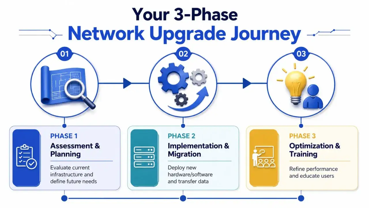 A 3-phase network upgrade journey: assessment, implementation, and optimization.