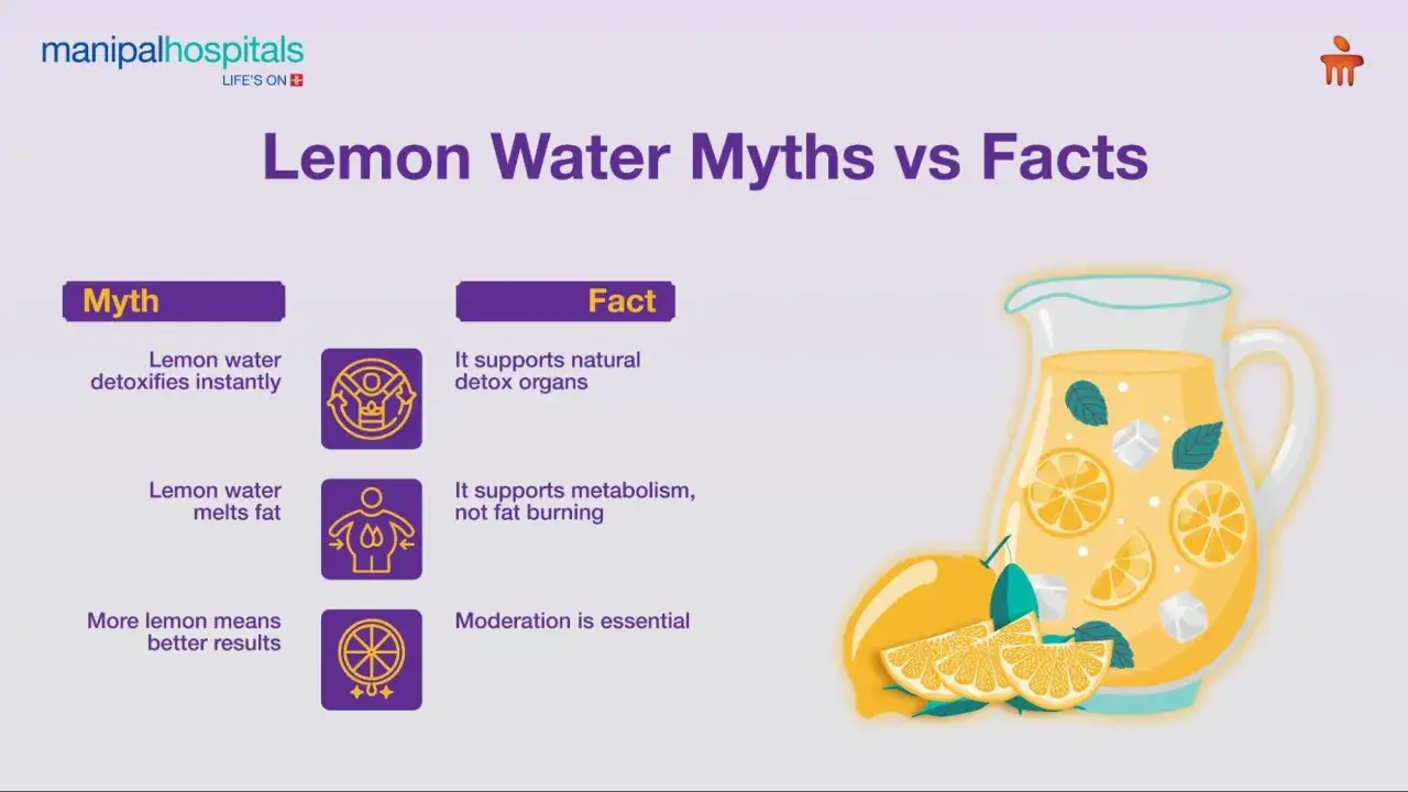 Acqua e limone al mattino: sfata miti e scopri i fatti. Una brocca rinfrescante con fette di limone, menta e cubetti di ghiaccio.