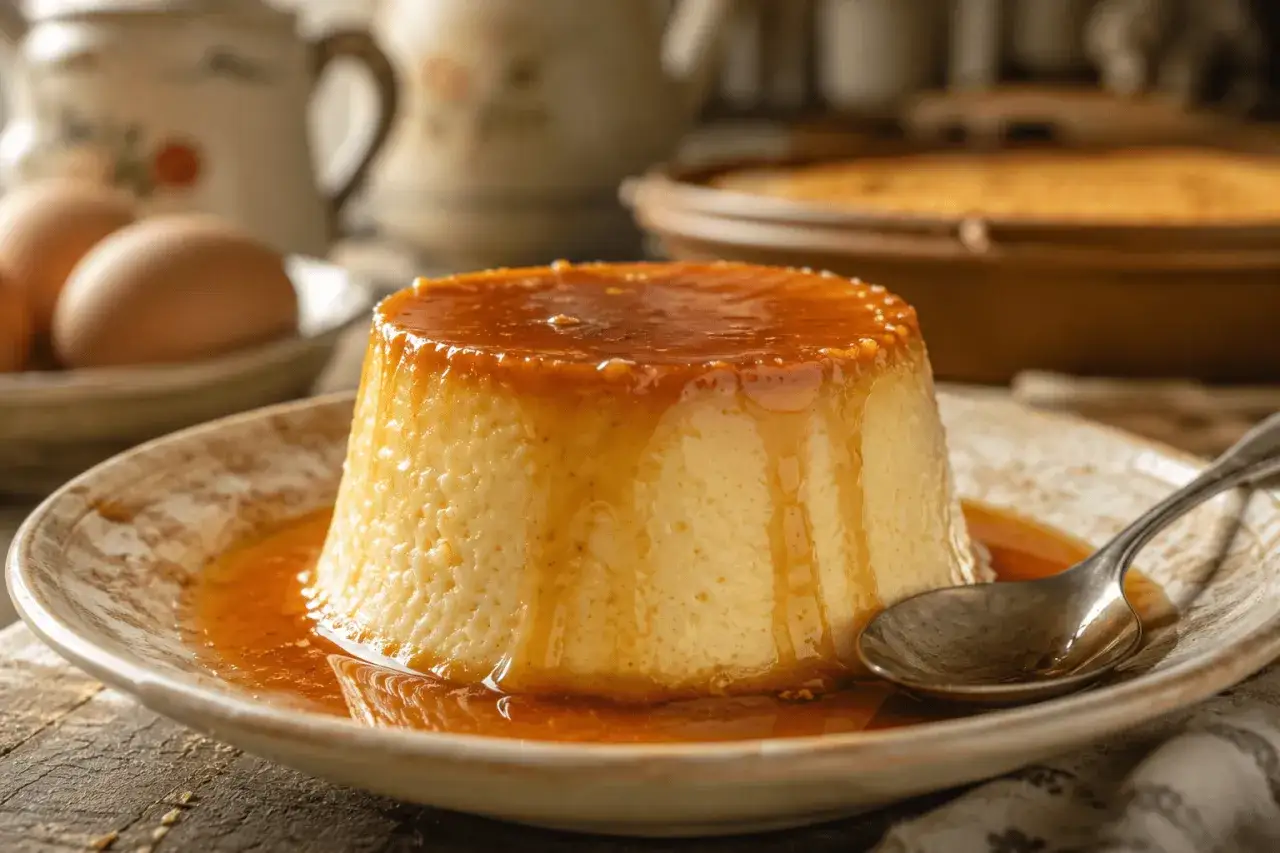 Delicioso flan de huevo casero con caramelo l&iacute;quido. La receta perfecta para un postre cl&aacute;sico.