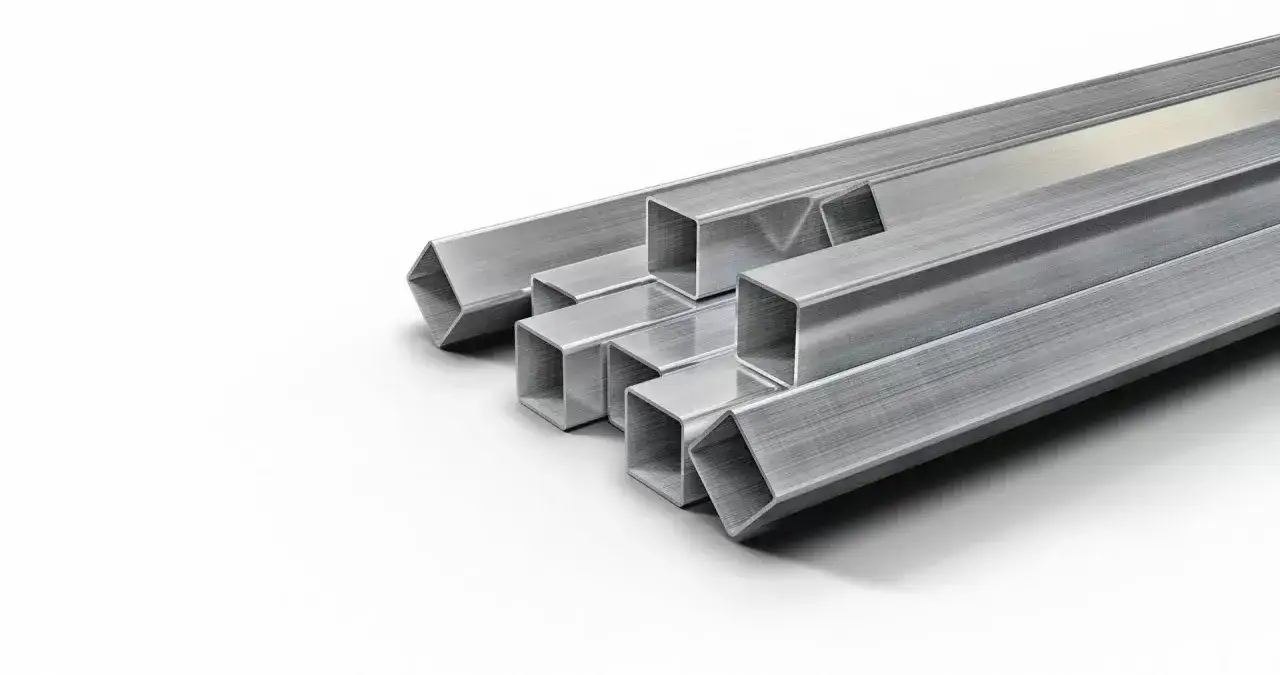 Profilés carrés en acier inoxydable 304l, prêts pour la construction.
