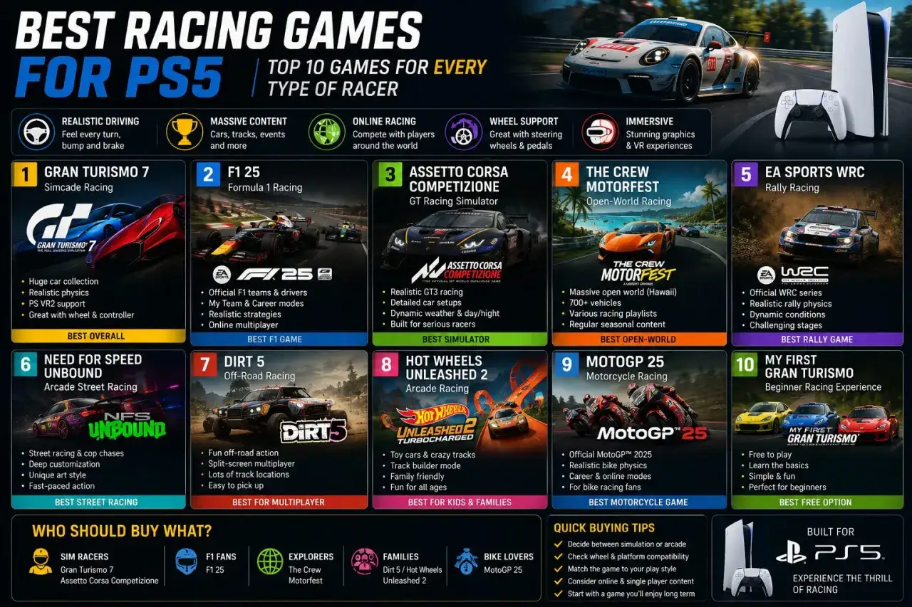 Najlepsze gry wyścigowe PS5: Gran Turismo 7, F1 23, Assetto Corsa Competizione i inne.