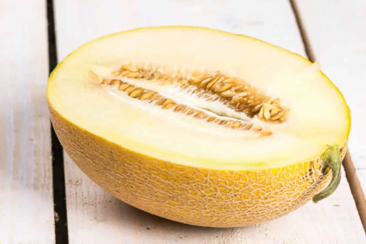 Mel&oacute;n cortado por la mitad, mostrando su pulpa jugosa y semillas. Descubre las propiedades del mel&oacute;n para una vida saludable.
