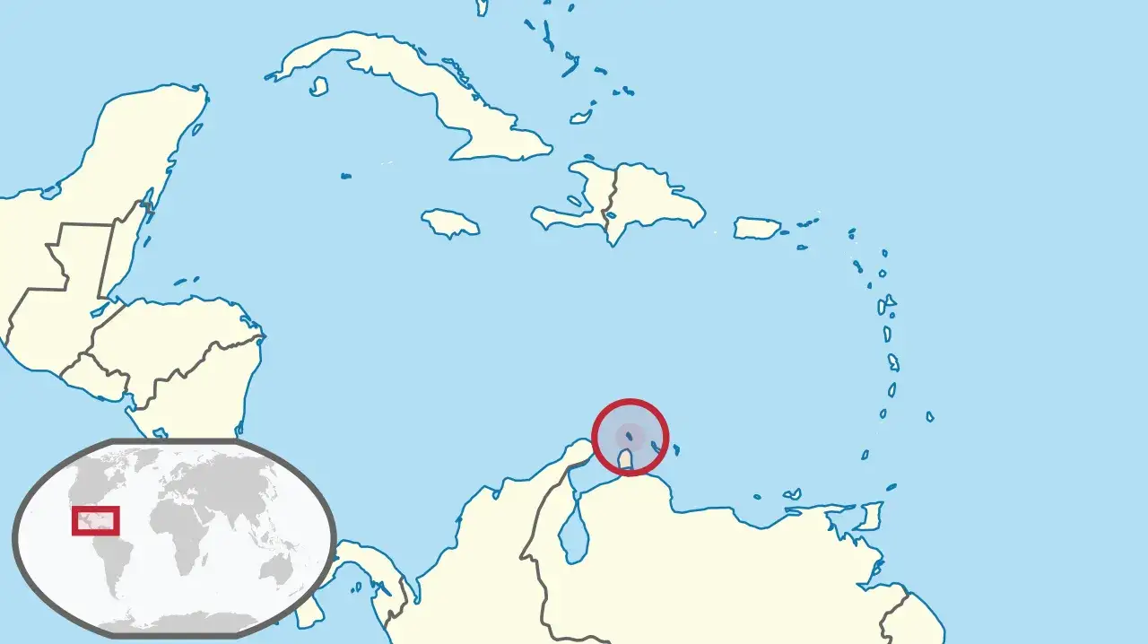 Mapa Aruby i Karaib&oacute;w z zaznaczoną wyspą