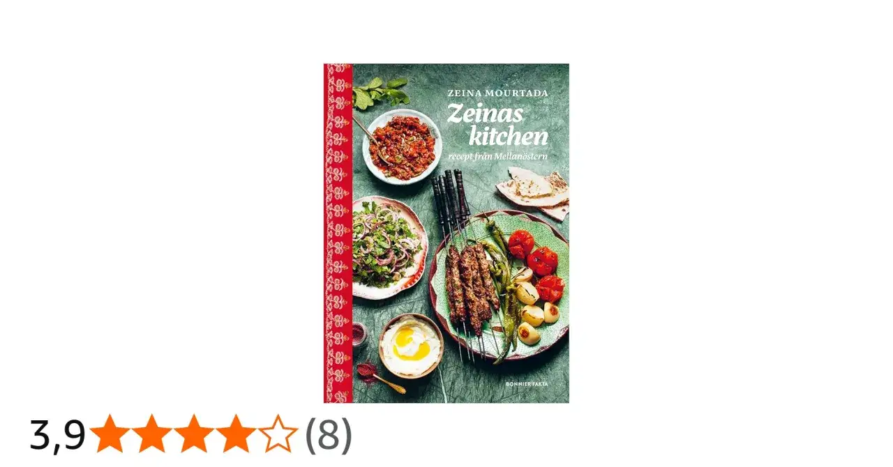 Zeinas kitchen av Zeina Mourtada. En bok med l&auml;ckra recept fr&aring;n Mellan&ouml;stern, med grillspett, sallad och dipp.