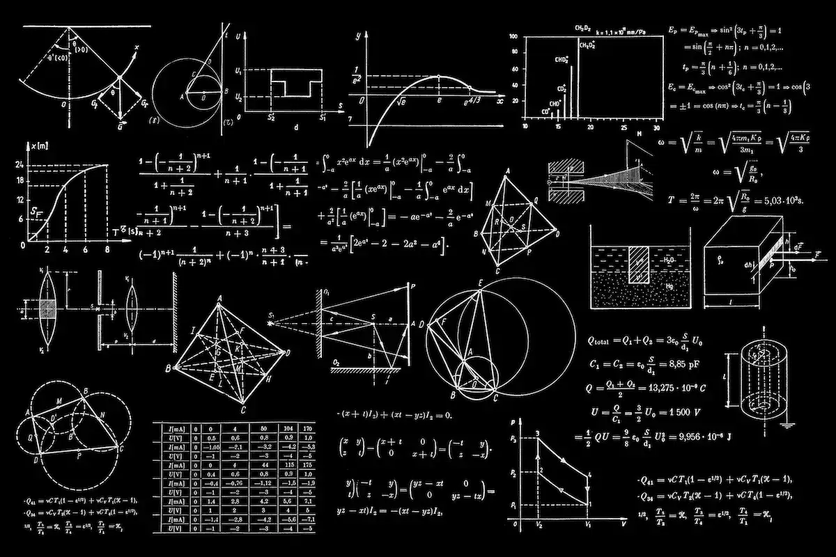 Formeln und Diagramme, die stammfunktionen und physikalische Gesetze illustrieren.