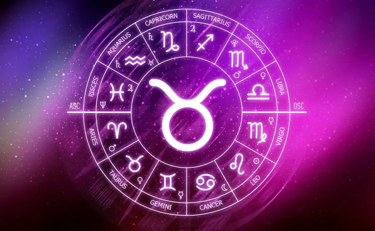 Okrąg zodiaku z symbolem Byka na środku. 20 kwietnia znak zodiaku to Byk, symbolizujący siłę i stabilność.