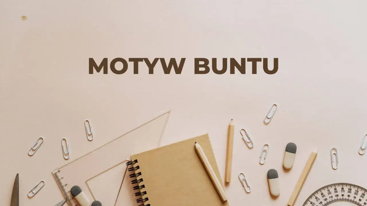 Motyw buntu przeciwko porządkowi społecznemu. Notatnik, oł&oacute;wki, linijka i spinacze symbolizują narzędzia do tworzenia zmian.