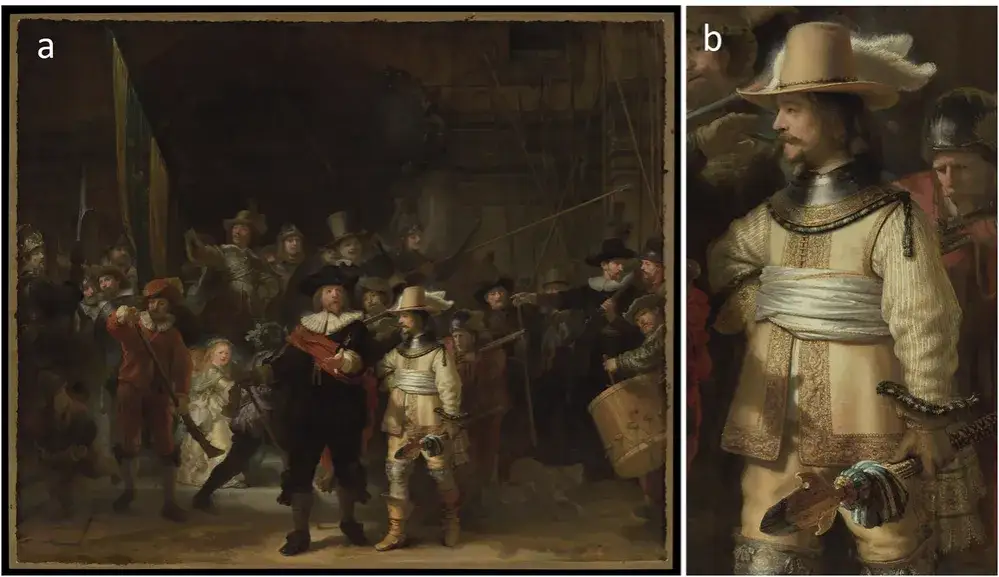 Rembrandt The Night Watch detail showing chiaroscuro light effect