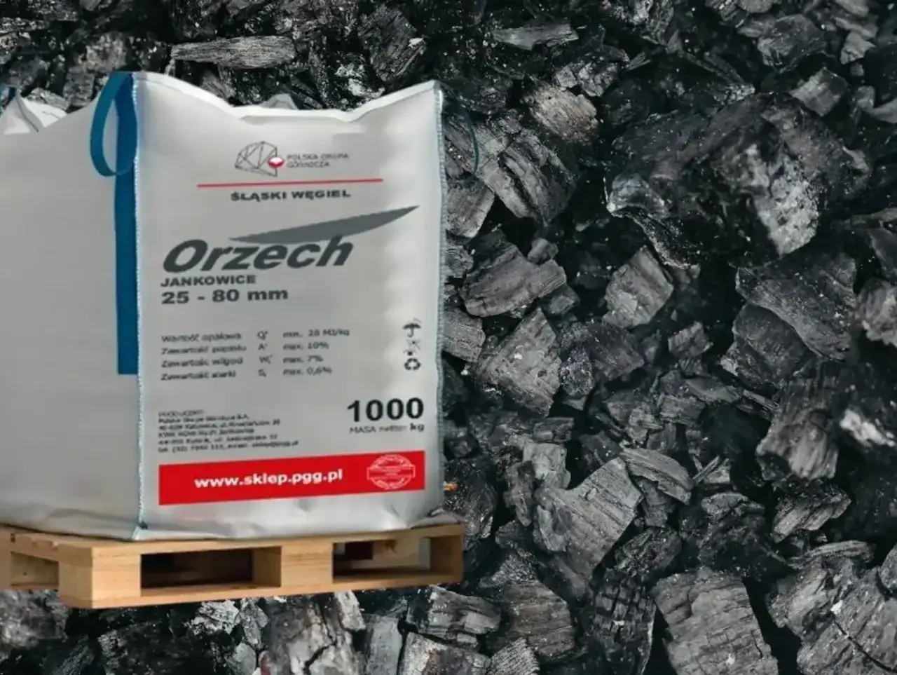 Worek z węglem Orzech Jankowice 1000 kg. Zastanawiasz się, ile kosztuje tona węgla? Sprawdź na www.sklep.pgg.pl.