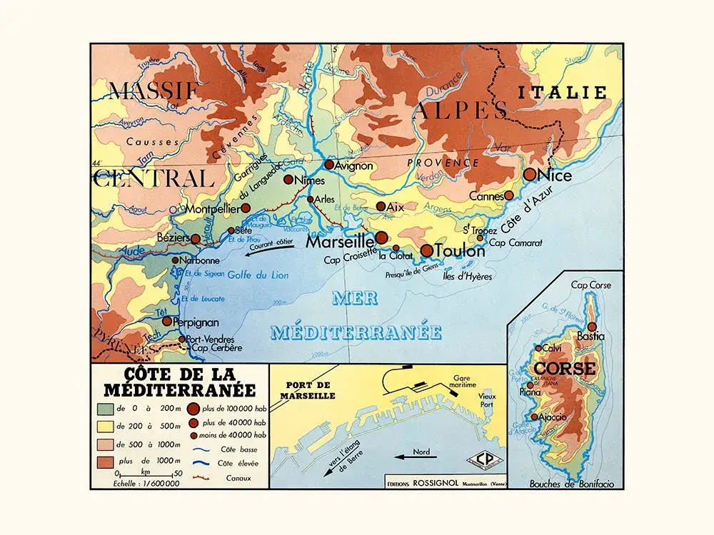Carte détaillée des stations balnéaires de la côte méditerranéenne française