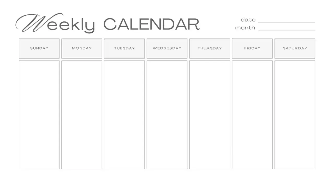 Calendario settimanale vuoto, con 