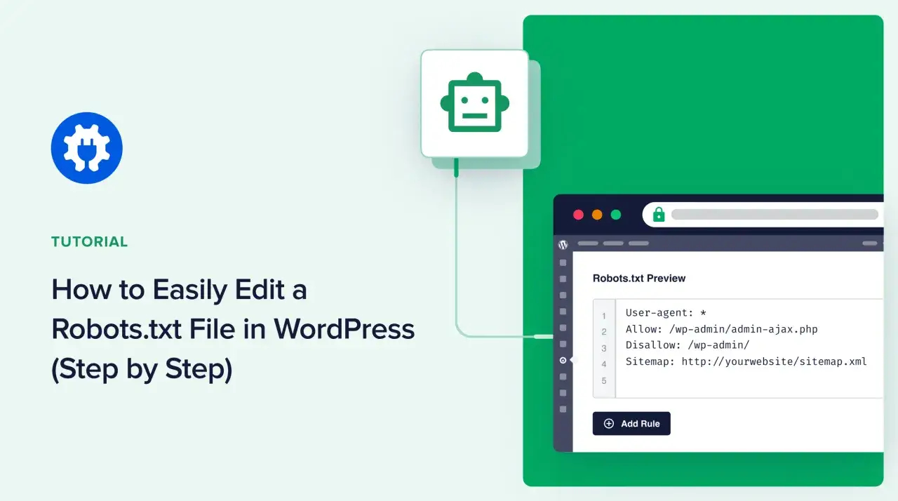 Tutorial sobre robots.txt que es y c&oacute;mo editarlo en WordPress. Muestra la vista previa de un archivo robots.txt con reglas de permiso y exclusi&oacute;n.