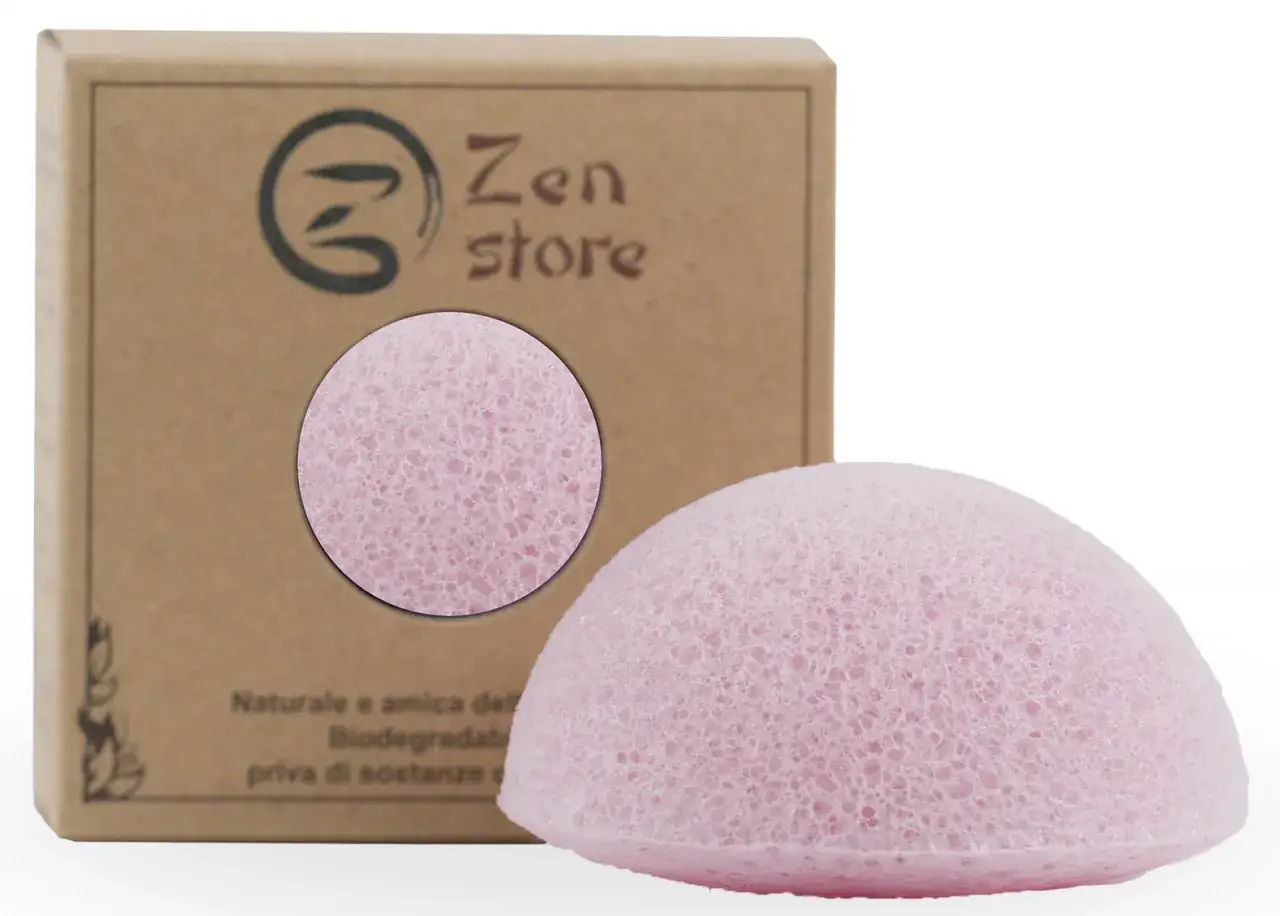 Spugna konjac rosa, naturale e biodegradabile, per una pelle morbida e luminosa.