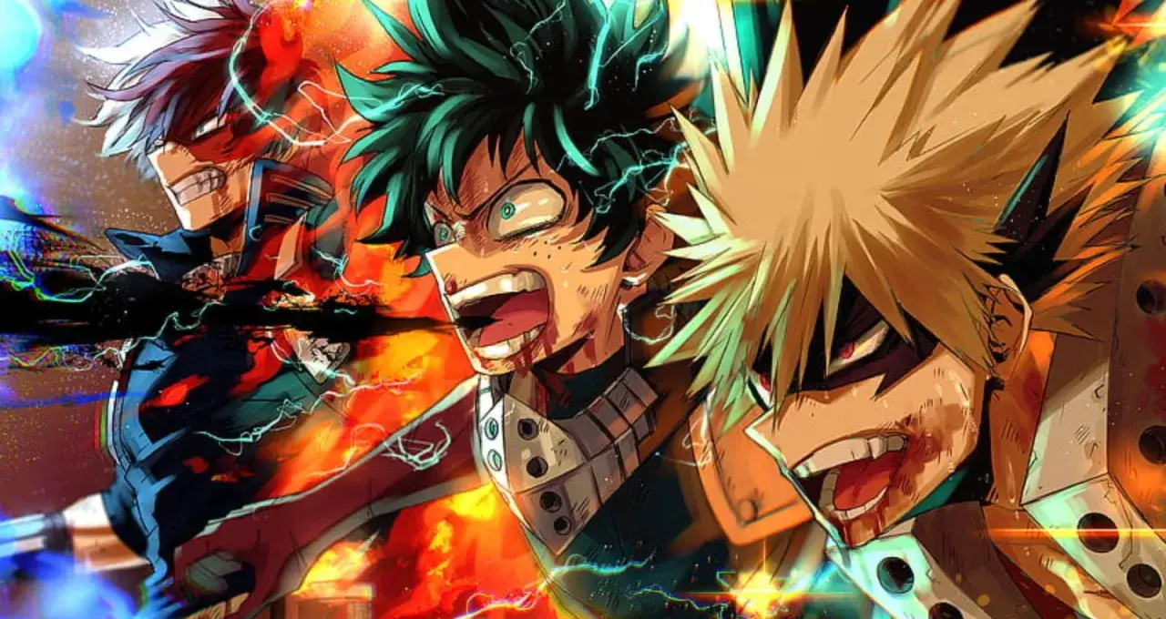Deku, Bakugo und Todoroki im Kampf. Die Helden sind bereit f&uuml;r die n&auml;chste Staffel von My Hero Academia.