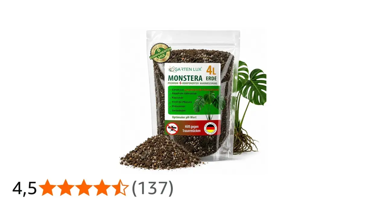 Ziemia do monstery Garten Lux 4L, 6-komponentowa mieszanka premium. Idealna dla Twojej monstery, zapewnia optymalny wzrost.