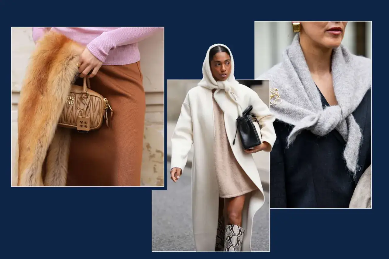 Eleganckie stylizacje z apaszką: futrzana, biała i szara, dodające szyku i ciepła.